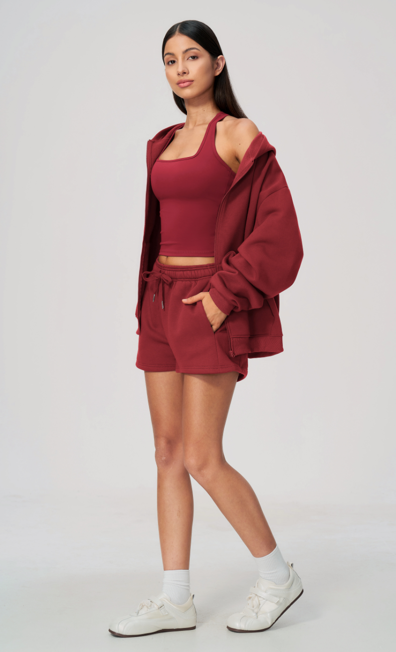Hailey Cotton Blend Zip-Up Hoodie & Sweat Shorts Set