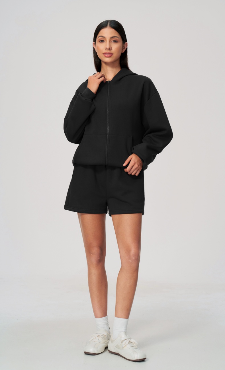 Hailey Cotton Blend Zip-Up Hoodie & Sweat Shorts Set
