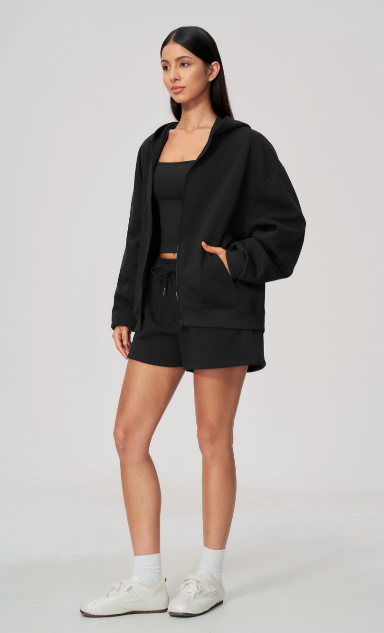 Hailey Cotton Blend Zip-Up Hoodie & Sweat Shorts Set