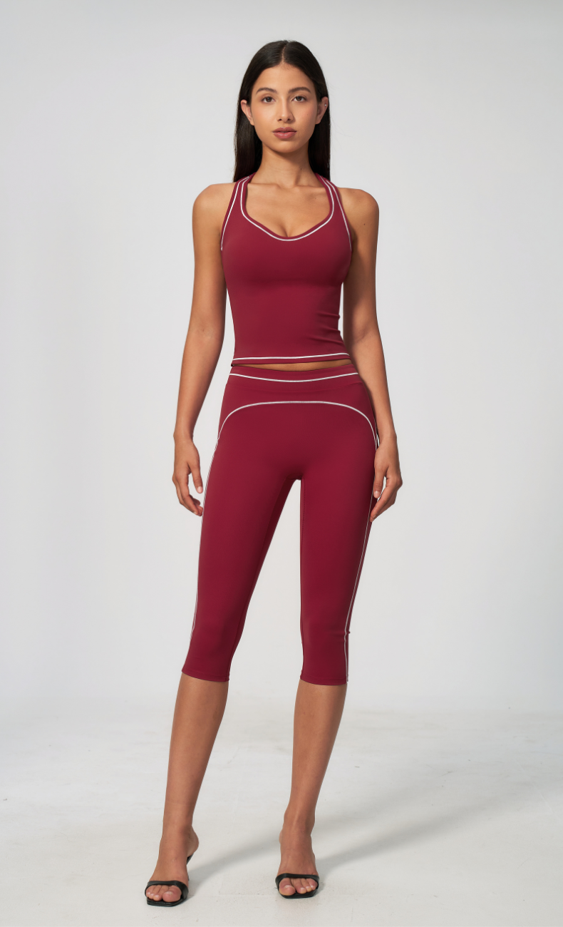 Alexis Contrast Trim Racerback Tank Capri Workout Set