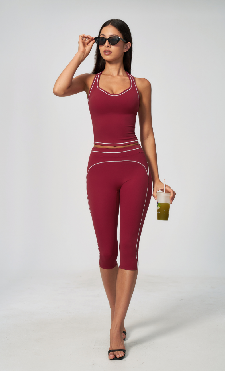 Alexis Contrast Trim Racerback Tank Capri Workout Set