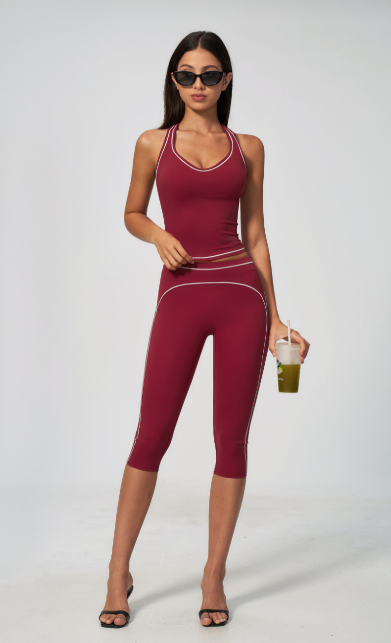 Alexis Contrast Trim Racerback Tank Capri Workout Set