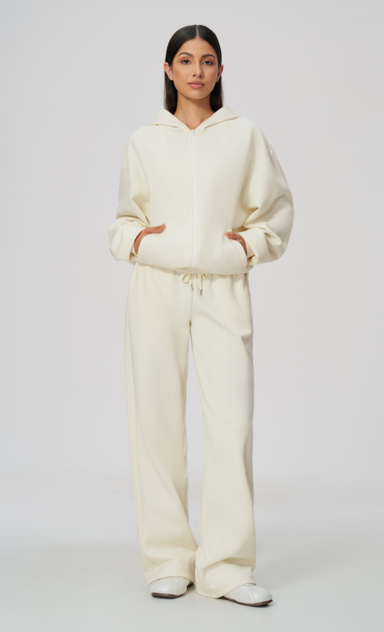 Hailey Cotton Blend Zip-Up Hoodie & Wide Leg Sweatpants Set