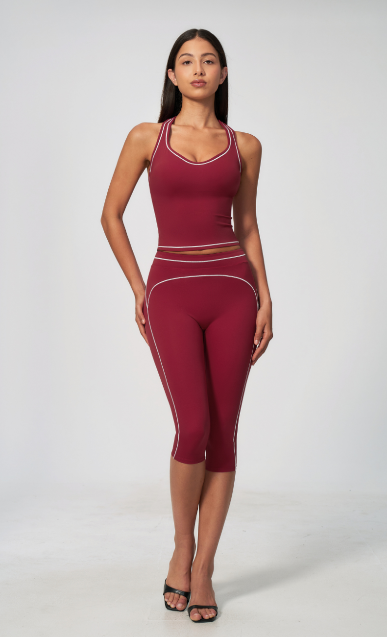 Alexis Contrast Trim Racerback Tank Capri Workout Set