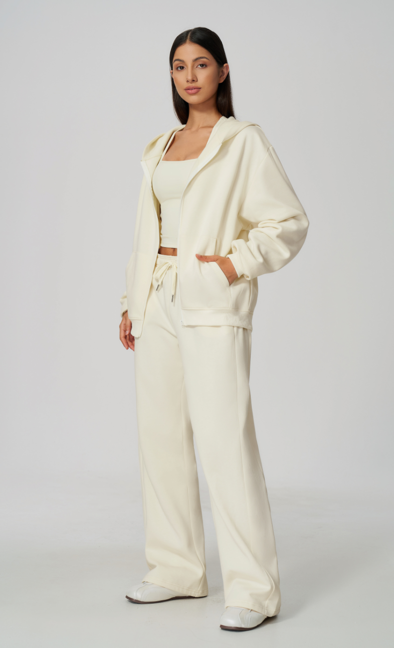 Hailey Cotton Blend Zip-Up Hoodie & Wide Leg Sweatpants Set