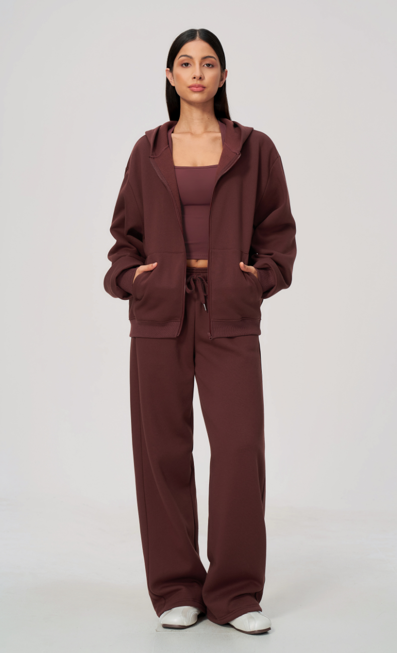 Hailey Cotton Blend Zip-Up Hoodie & Wide Leg Sweatpants Set