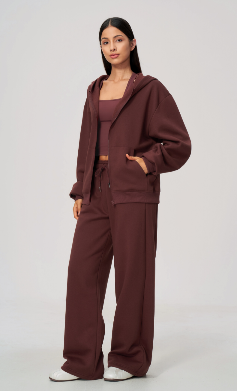 Hailey Cotton Blend Zip-Up Hoodie & Wide Leg Sweatpants Set