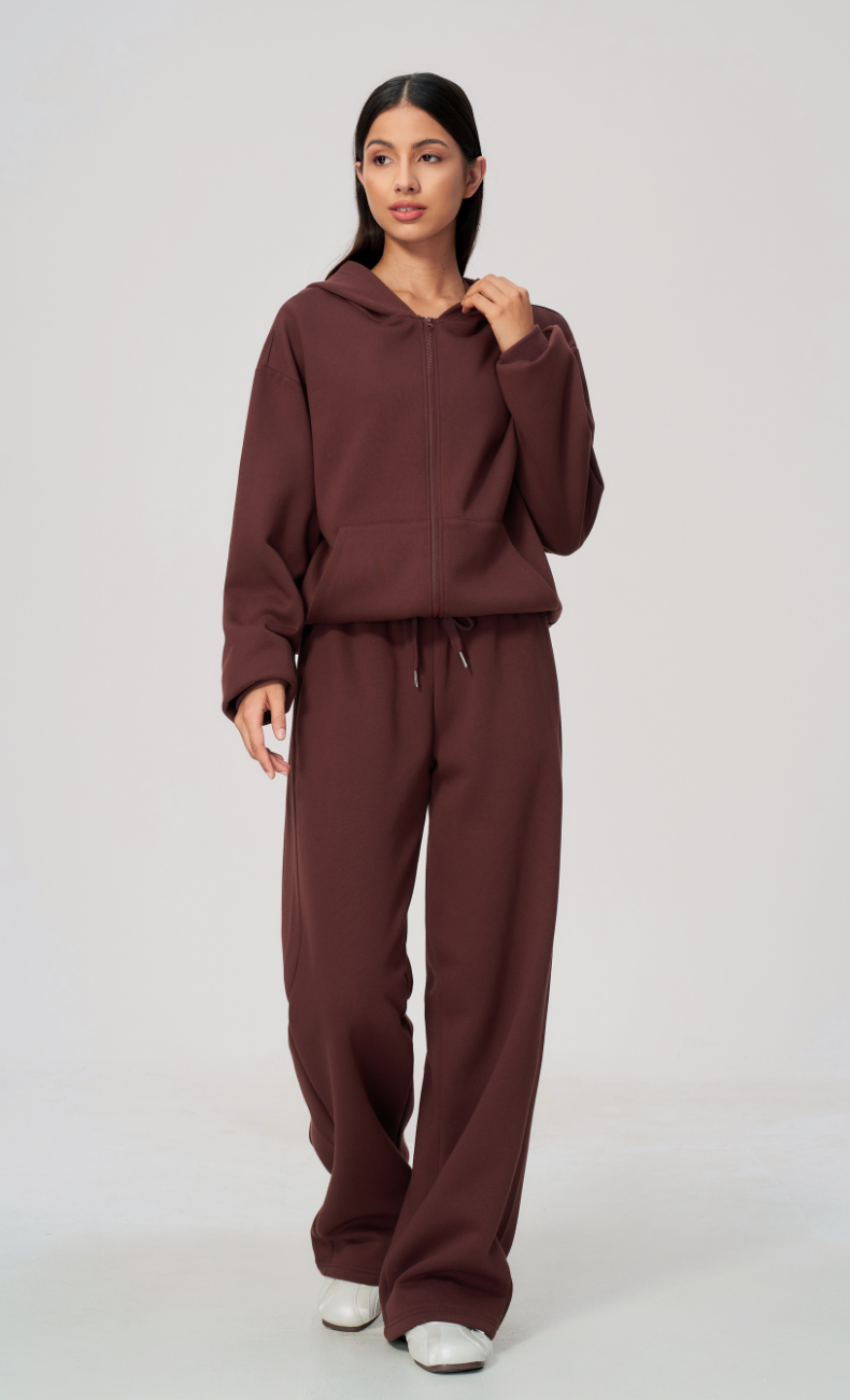 Hailey Cotton Blend Zip-Up Hoodie & Wide Leg Sweatpants Set
