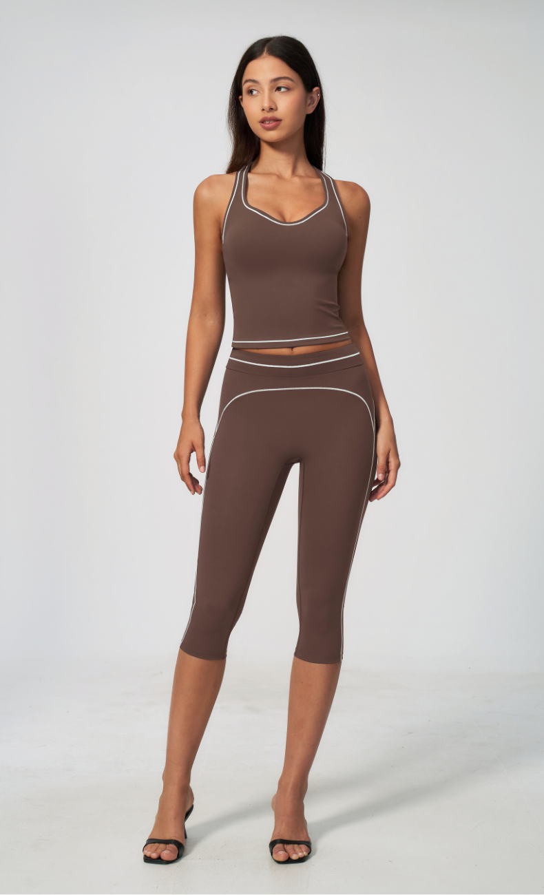 Alexis Contrast Trim Racerback Tank Capri Workout Set