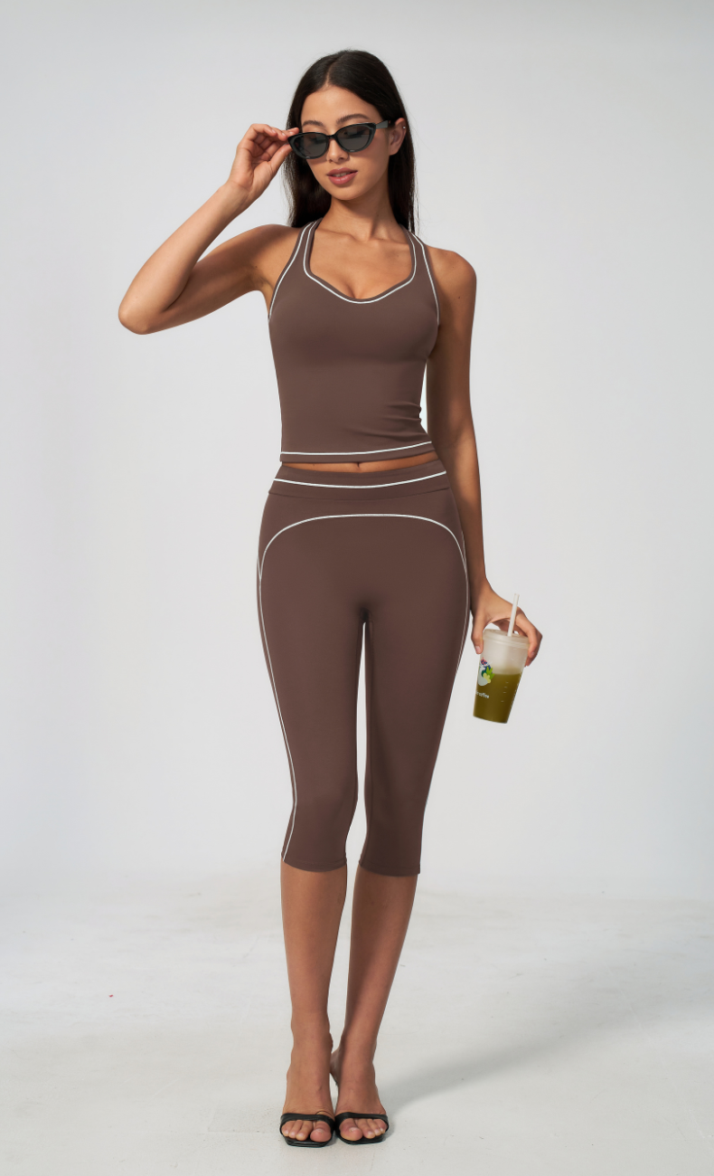 Alexis Contrast Trim Racerback Tank Capri Workout Set