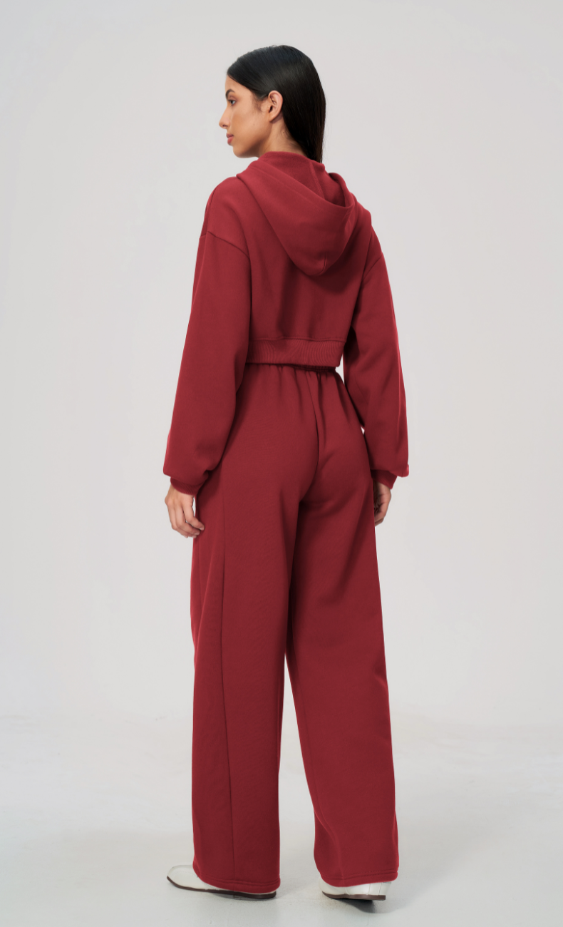 Hailey Cotton Blend Zip-Up Hoodie & Wide Leg Sweatpants Set