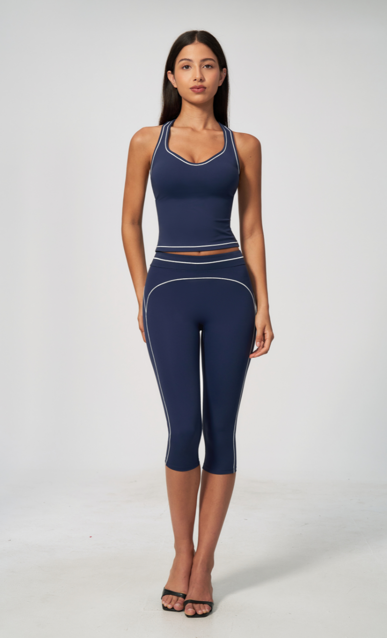 Alexis Contrast Trim Racerback Tank Capri Workout Set