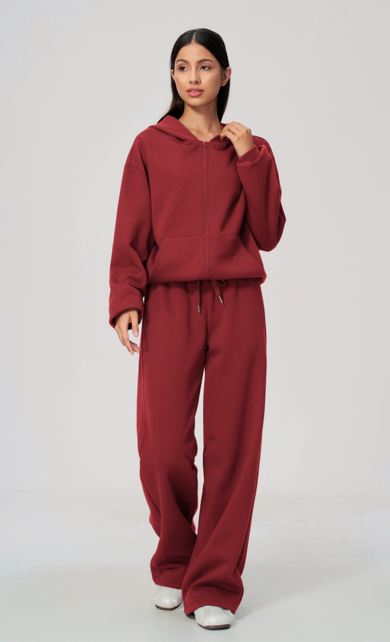 Hailey Cotton Blend Zip-Up Hoodie & Wide Leg Sweatpants Set