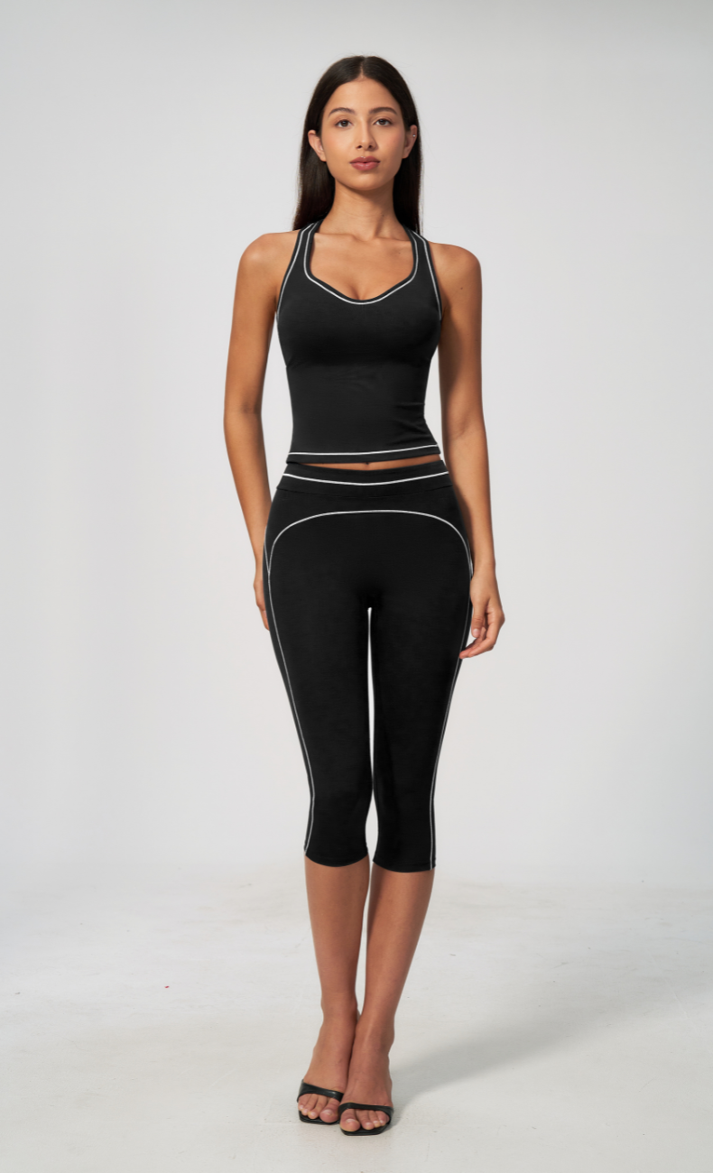 Alexis Contrast Trim Racerback Tank Capri Workout Set