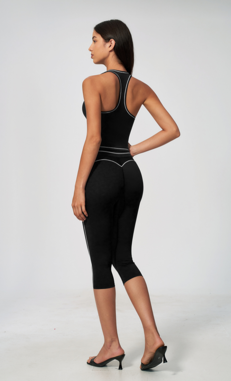 Alexis Contrast Trim Racerback Tank Capri Workout Set