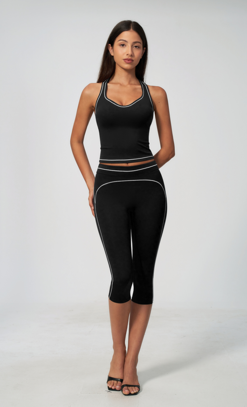 Alexis Contrast Trim Racerback Tank Capri Workout Set