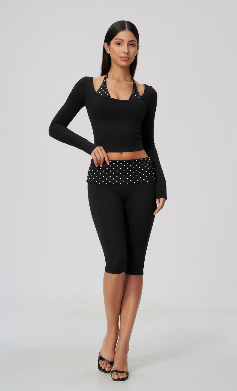 Audrey Polka Dot Long Sleeve Capri Workout Set