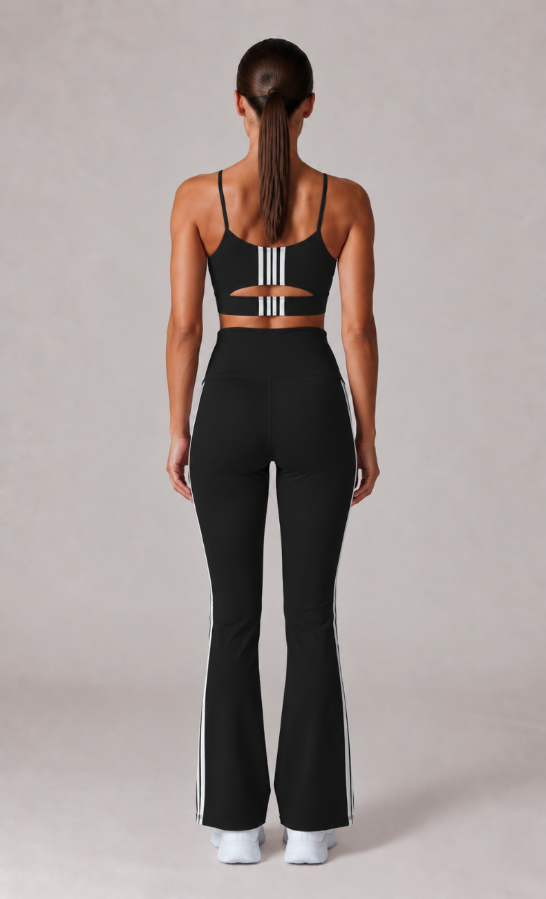 Piper Side Stripe Sports Bra High Waisted Flare Leggings Workout Set