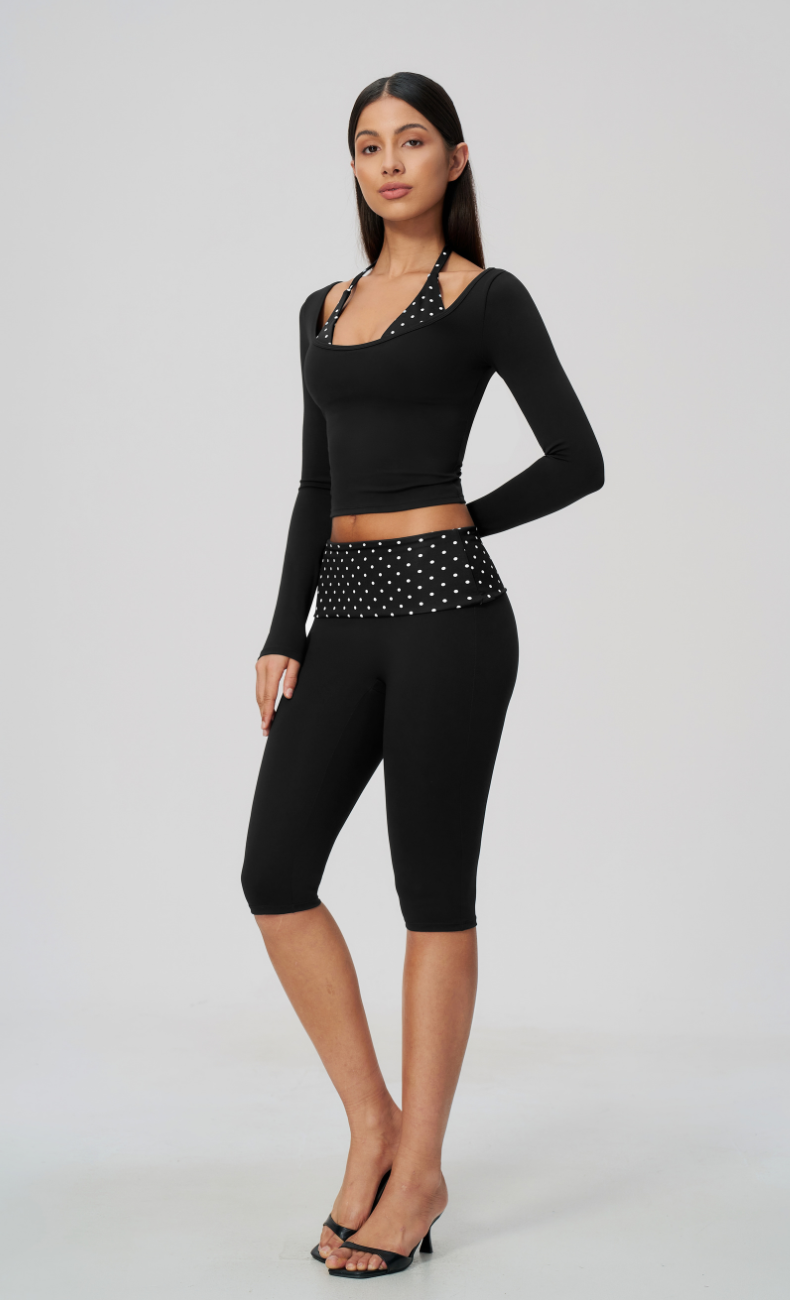 Audrey Polka Dot Long Sleeve Capri Workout Set