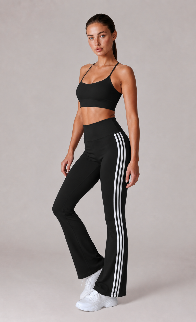 Piper Side Stripe Sports Bra High Waisted Flare Leggings Workout Set