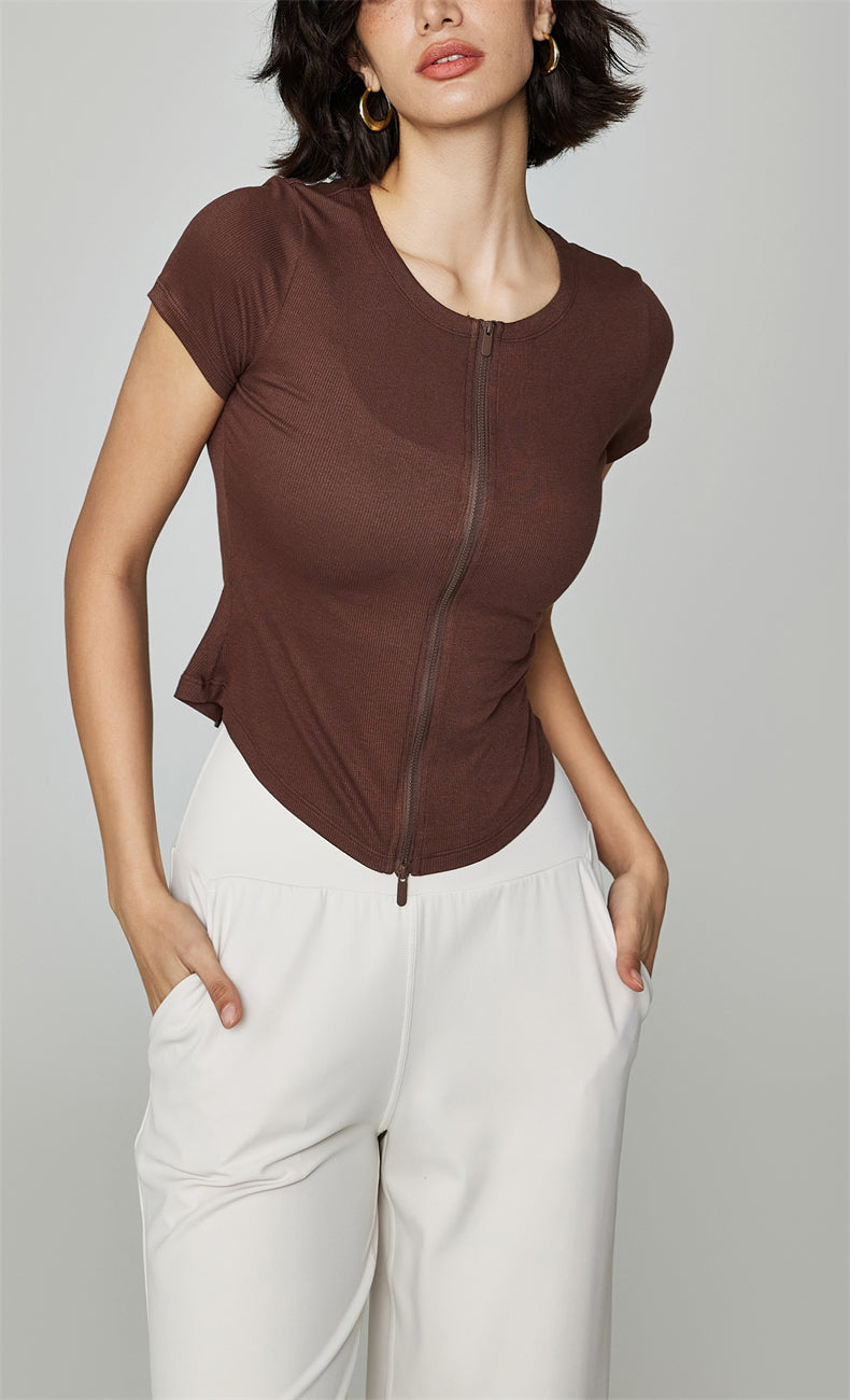 Becky Ribbed Zip Workout Tee