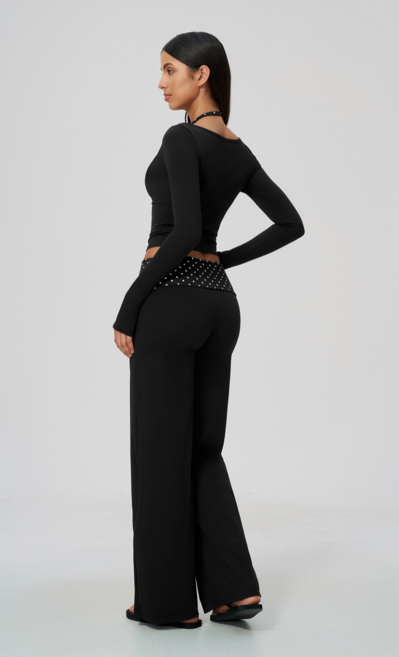 Chloe Polka Dot Long Sleeve Foldover Wide Leg Matching Set