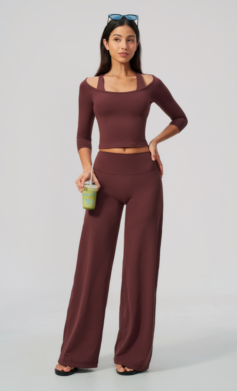 Lauren Ballet Neck 3/4 Sleeve Wide Leg Pants Matching Set