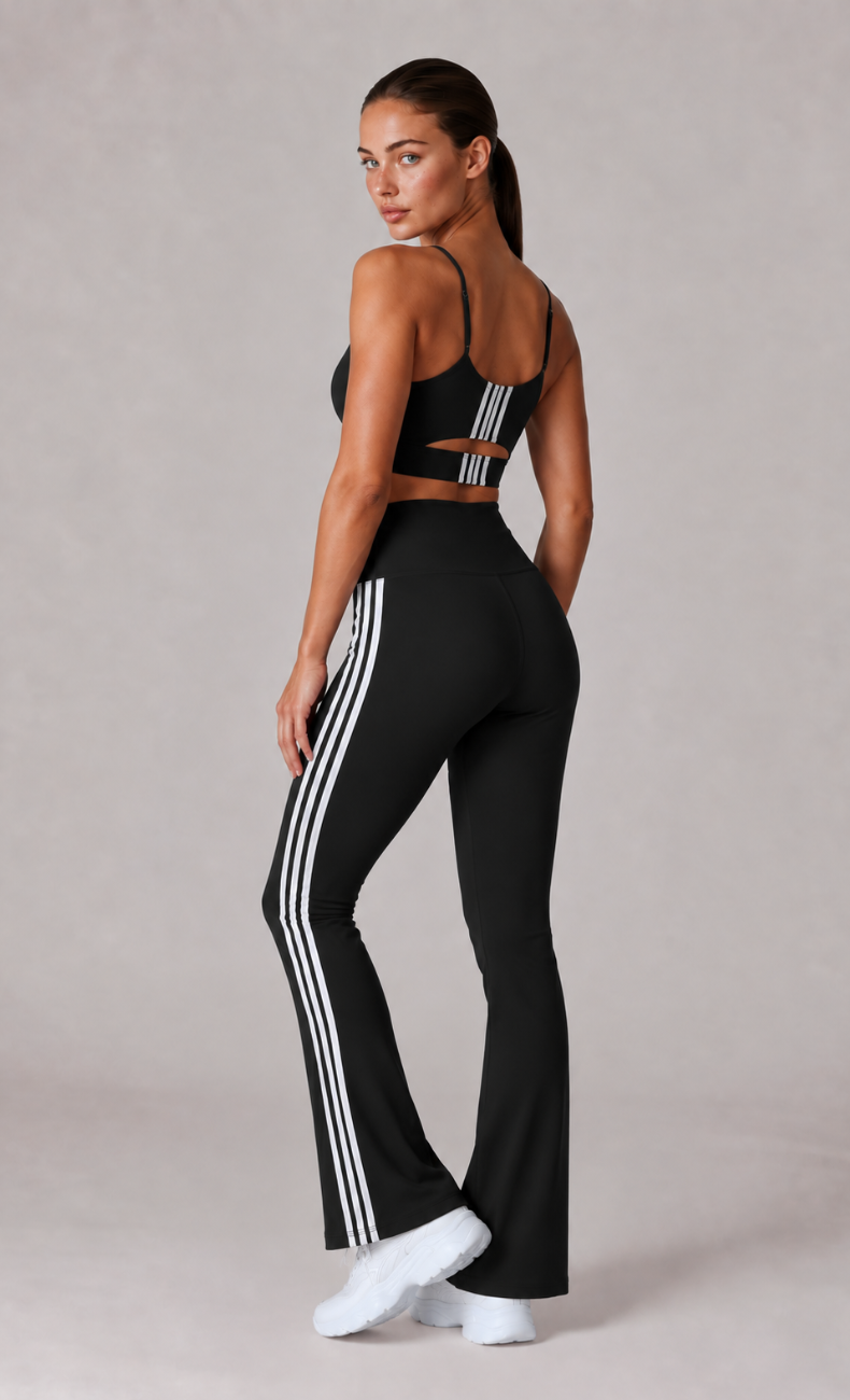 Piper Side Stripe Sports Bra High Waisted Flare Leggings Workout Set
