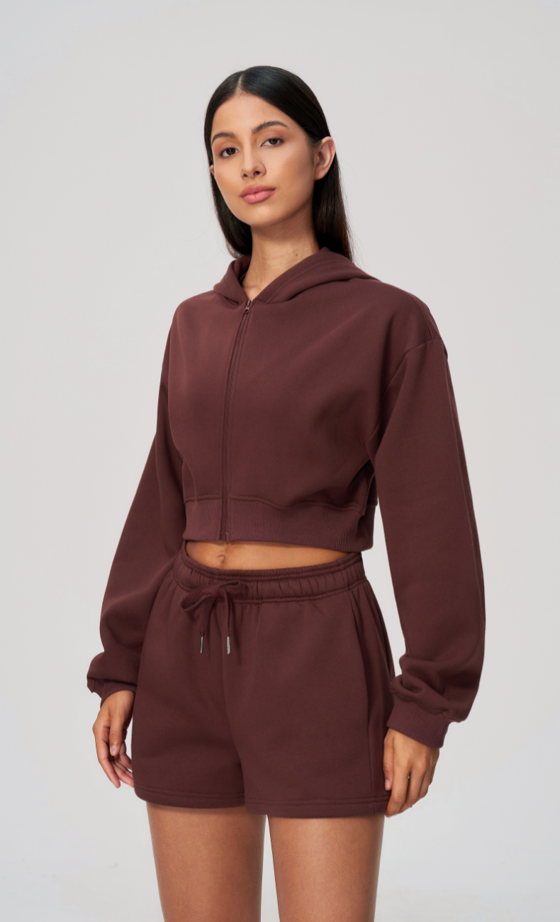 Hailey Cotton Blend Cropped Zip-Up Hoodie