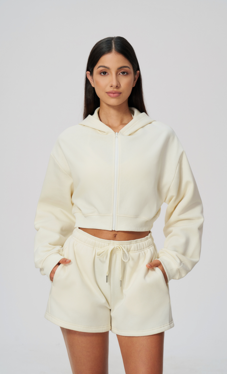 Hailey Cotton Blend Cropped Zip-Up Hoodie