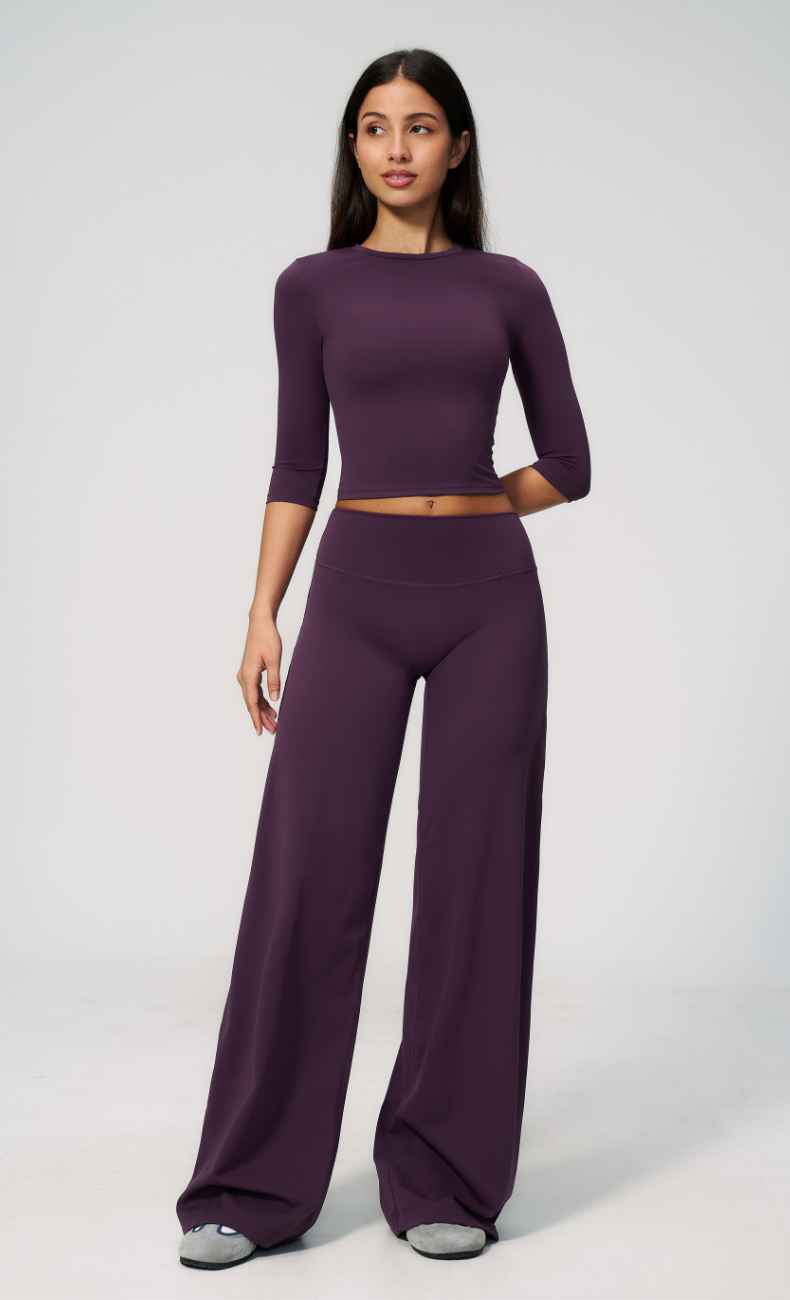 Alexandra 3/4 Sleeve Wide Leg Pants Workout Set