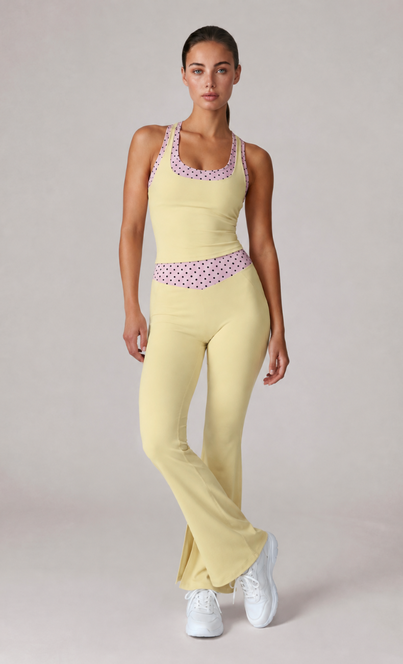 Josie Polka Dot Racerback Flare Leggings Workout Set