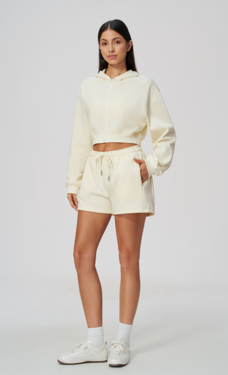 Hailey Cotton Blend Cropped Zip-Up Hoodie