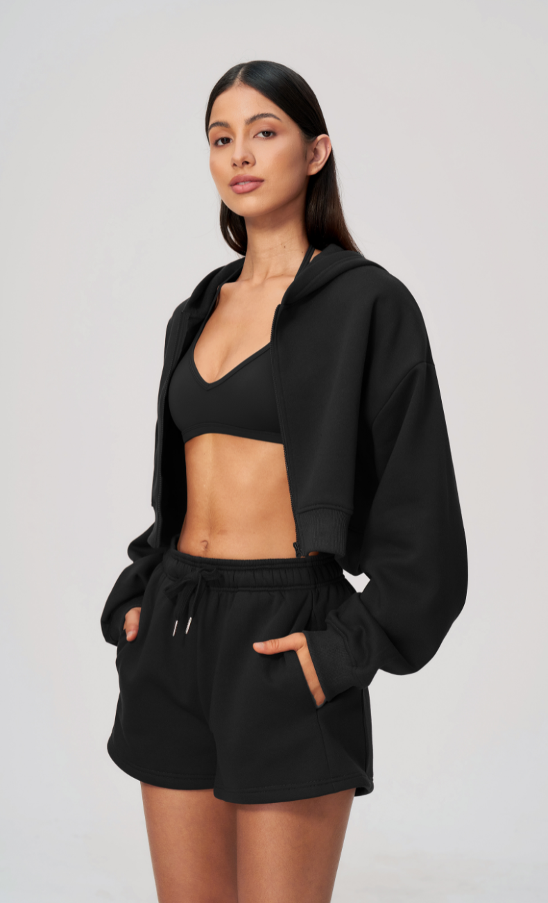 Hailey Cotton Blend Cropped Zip-Up Hoodie
