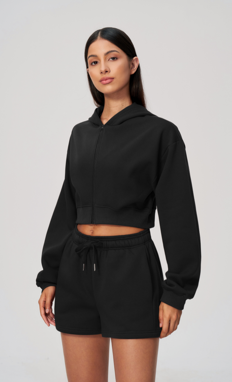 Hailey Cotton Blend Cropped Zip-Up Hoodie