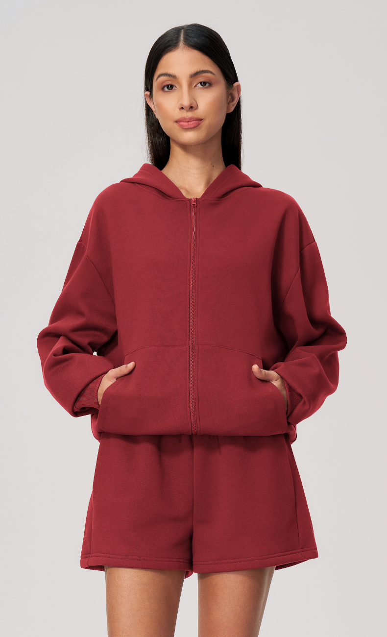 Hailey Cotton Blend Relaxed Zip-Up Hoodie