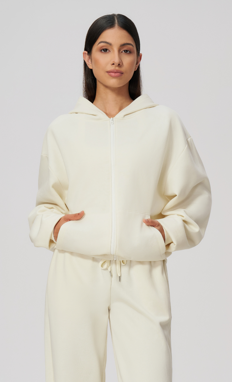 Hailey Cotton Blend Relaxed Zip-Up Hoodie