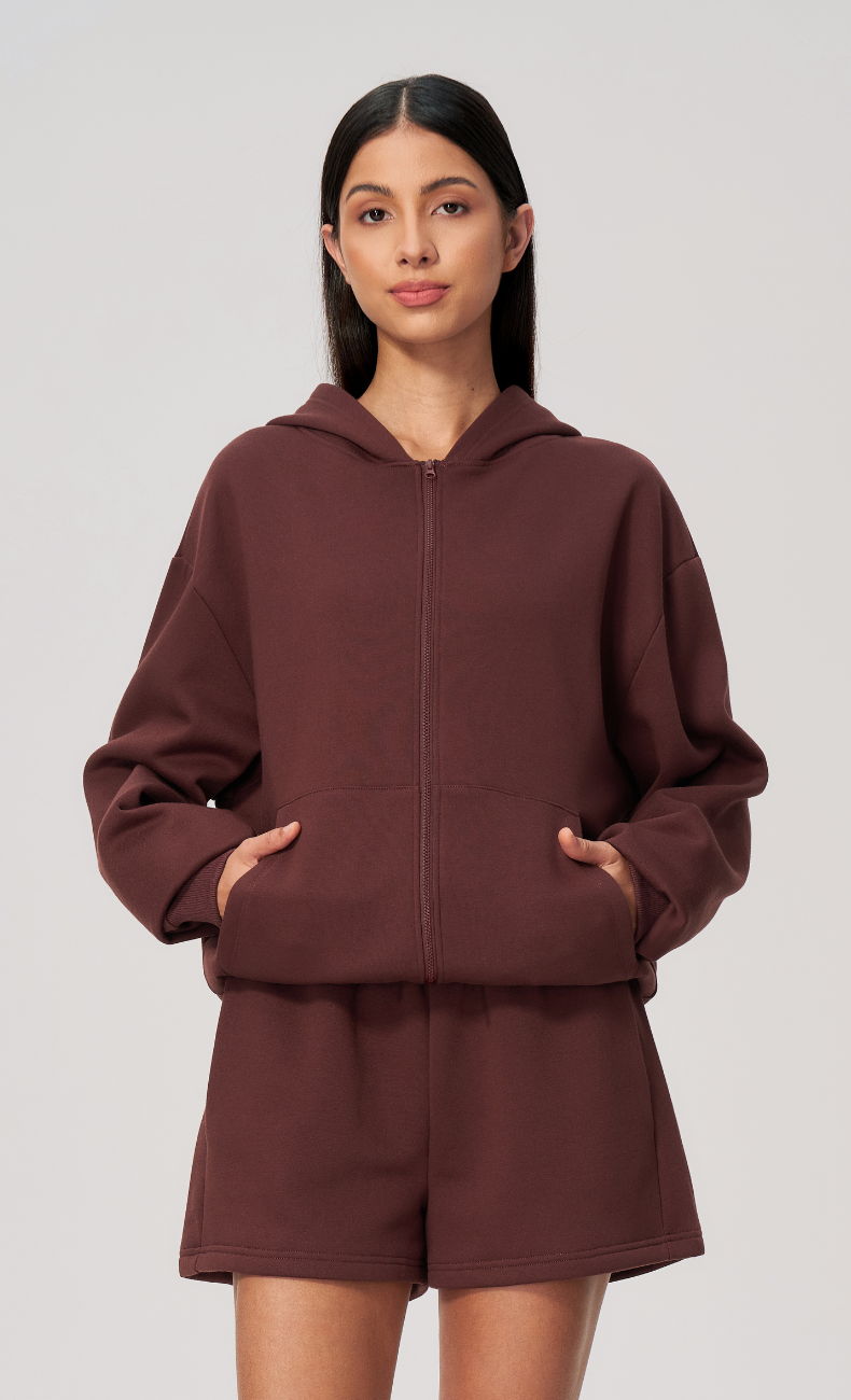 Hailey Cotton Blend Relaxed Zip-Up Hoodie