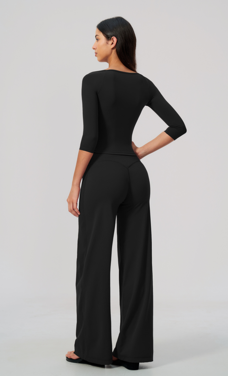 Lauren Ballet Neck 3/4 Sleeve Wide Leg Pants Matching Set