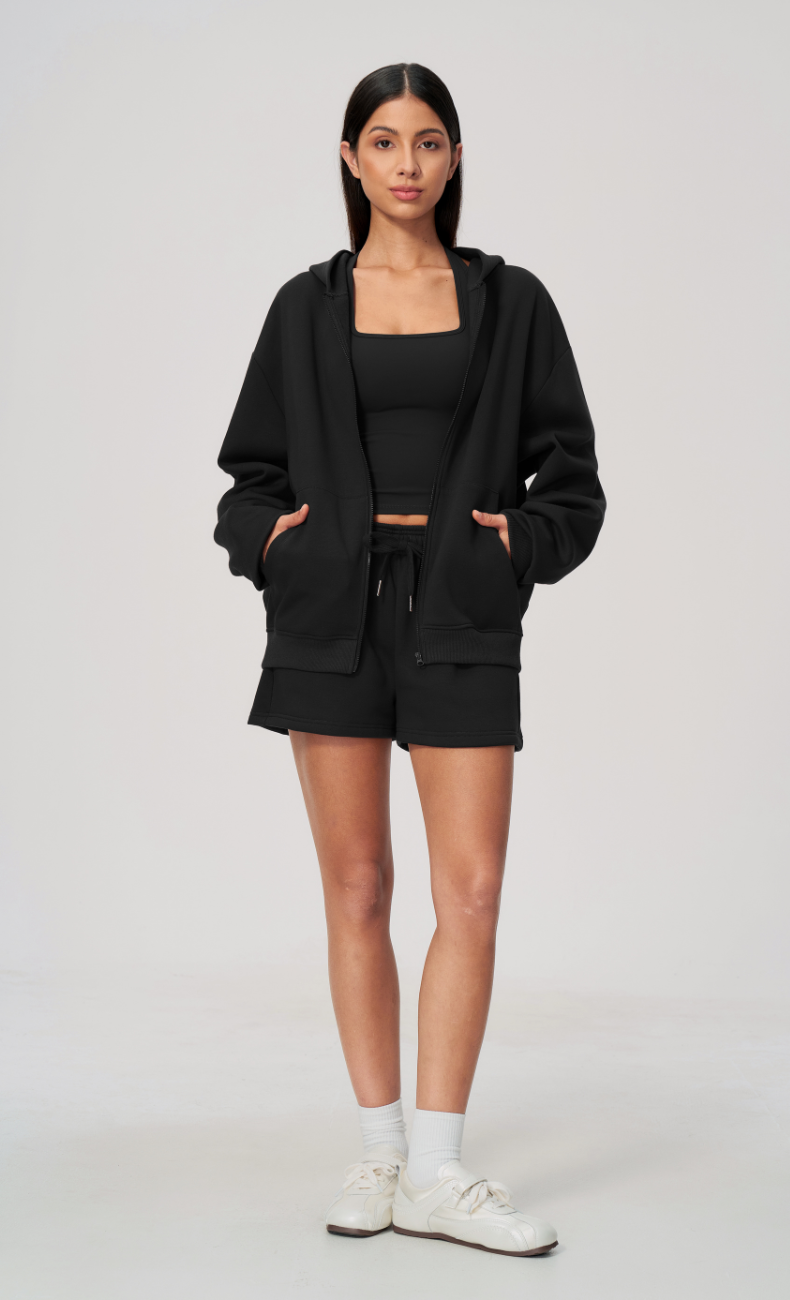 Hailey Cotton Blend Relaxed Zip-Up Hoodie