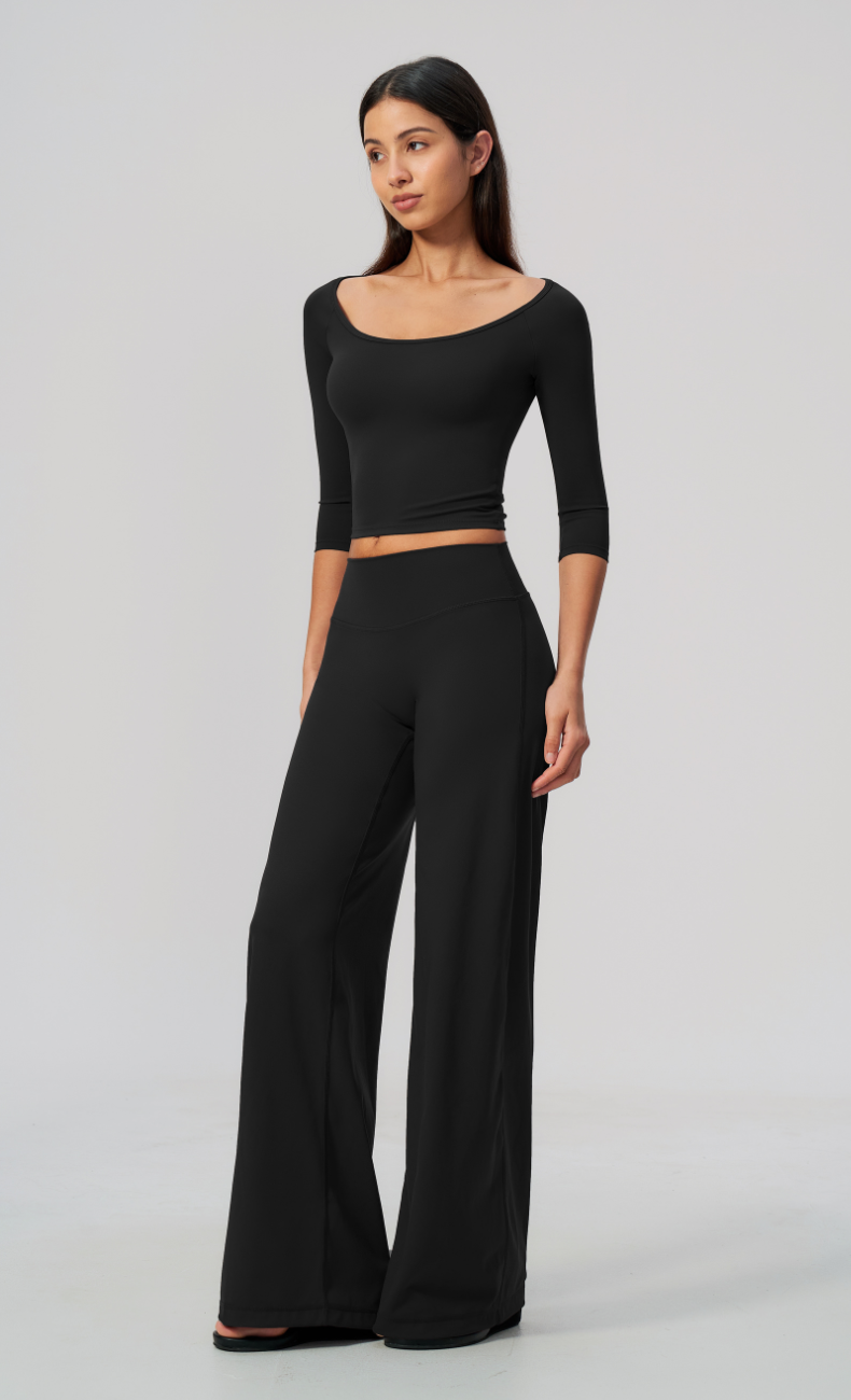 Lauren Ballet Neck 3/4 Sleeve Wide Leg Pants Matching Set