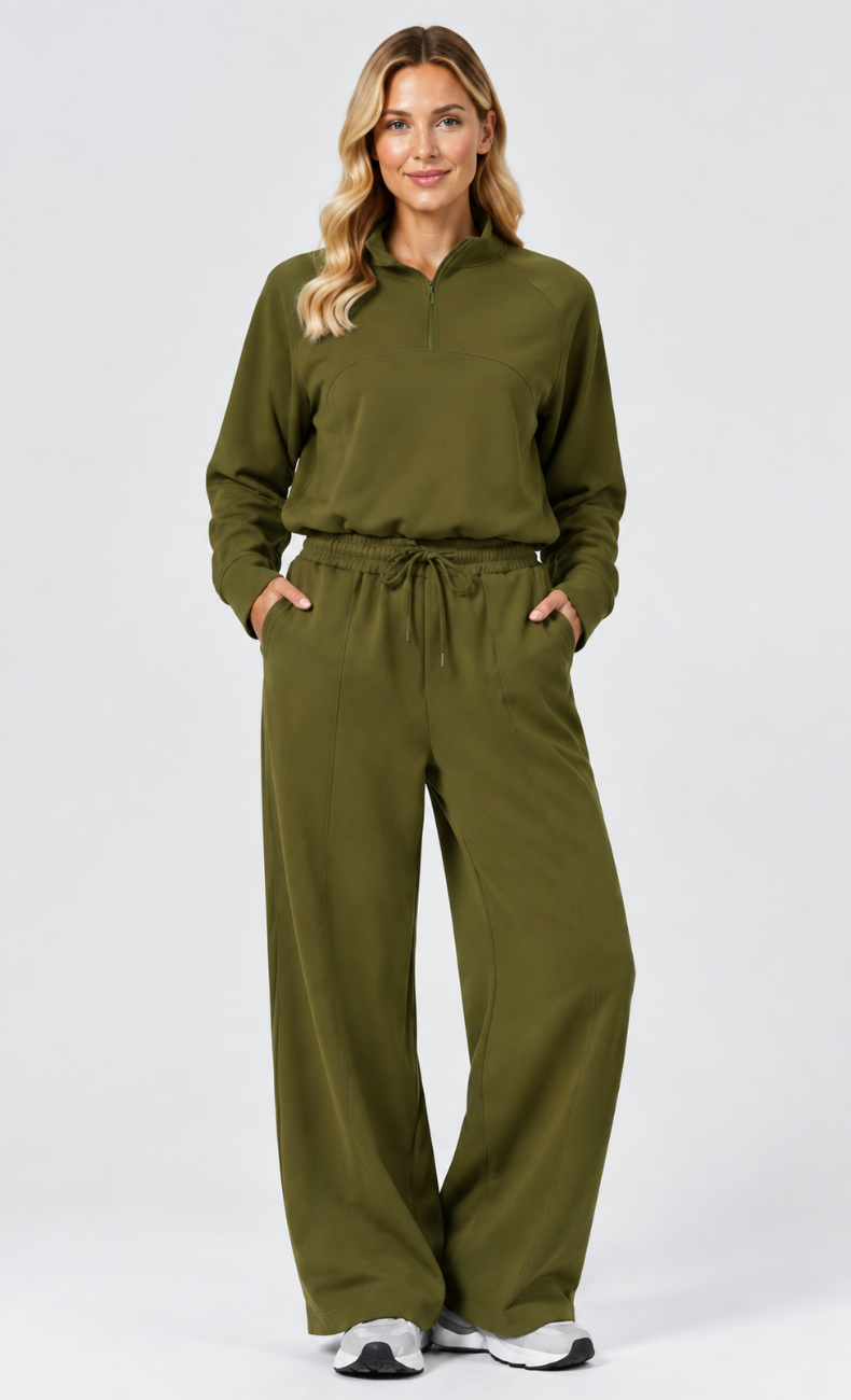 Kenna Luxe Half Zip Wide Leg Lounge Set