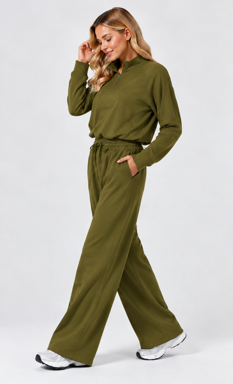 Kenna Luxe Half Zip Wide Leg Lounge Set