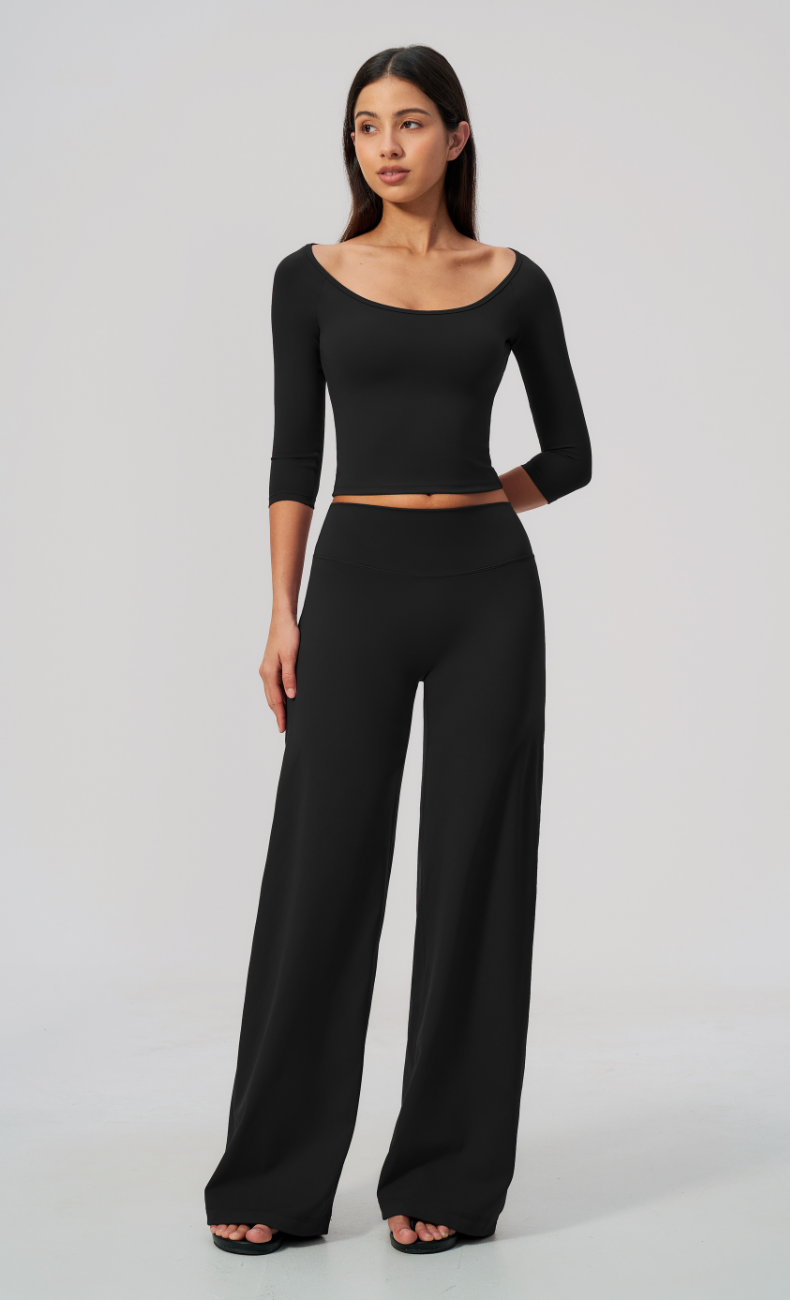 Lauren Ballet Neck 3/4 Sleeve Wide Leg Pants Matching Set