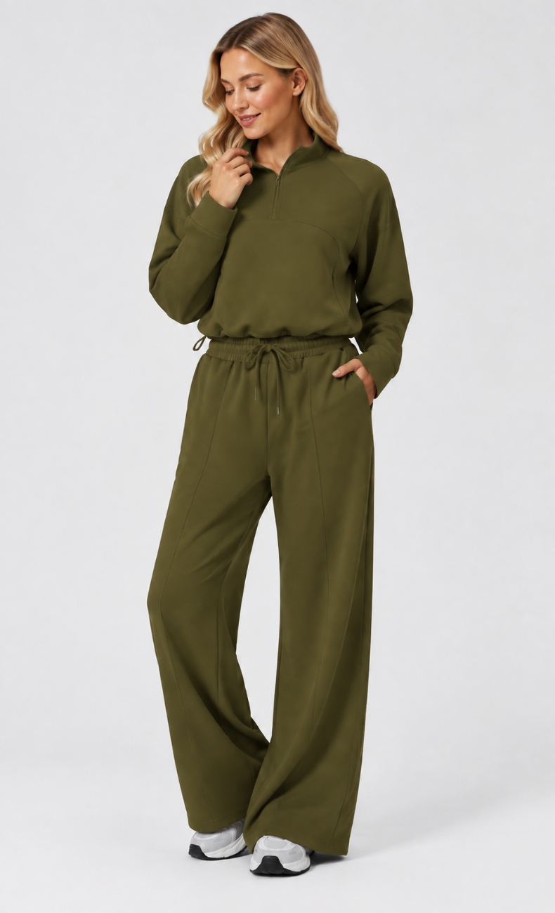 Kenna Luxe Half Zip Wide Leg Lounge Set