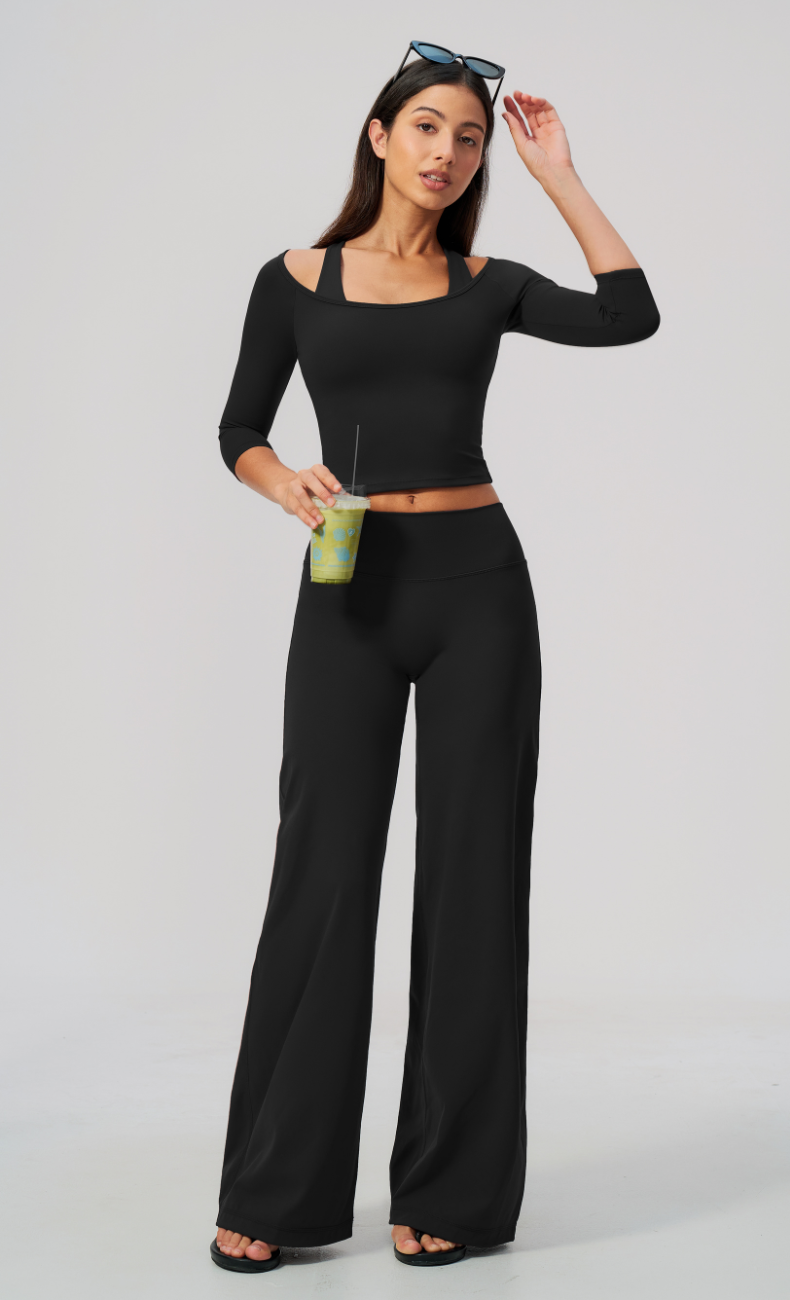 Lauren Ballet Neck 3/4 Sleeve Wide Leg Pants Matching Set