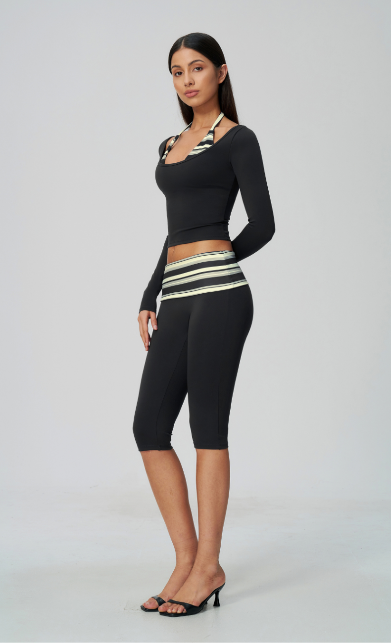 Harper Riviera Stripe Long Sleeve Capri Workout Set