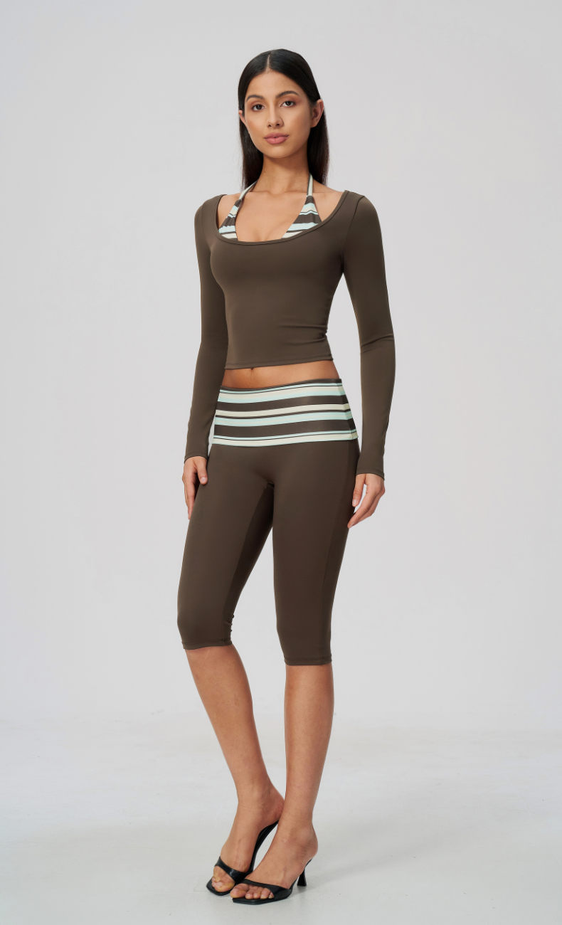 Harper Riviera Stripe Long Sleeve Capri Workout Set