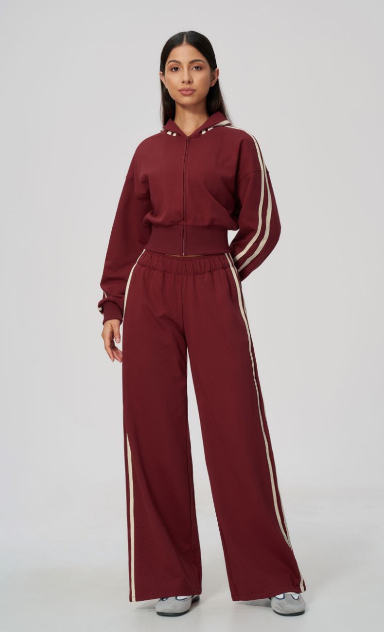 Veronica Cotton Side Stripe Hoodie & Wide Leg Sweatpants Set