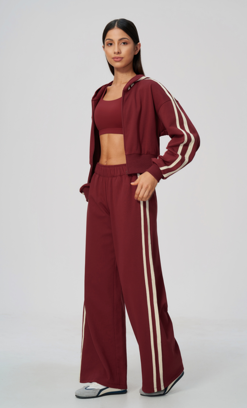 Veronica Cotton Side Stripe Hoodie & Wide Leg Sweatpants Set